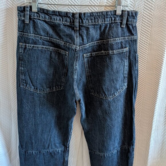 Zara Horseshoe Barrel Jeans Size 8 High Waist Sculpted Leg Dark Blue Wash Denim - Picture 10 of 11